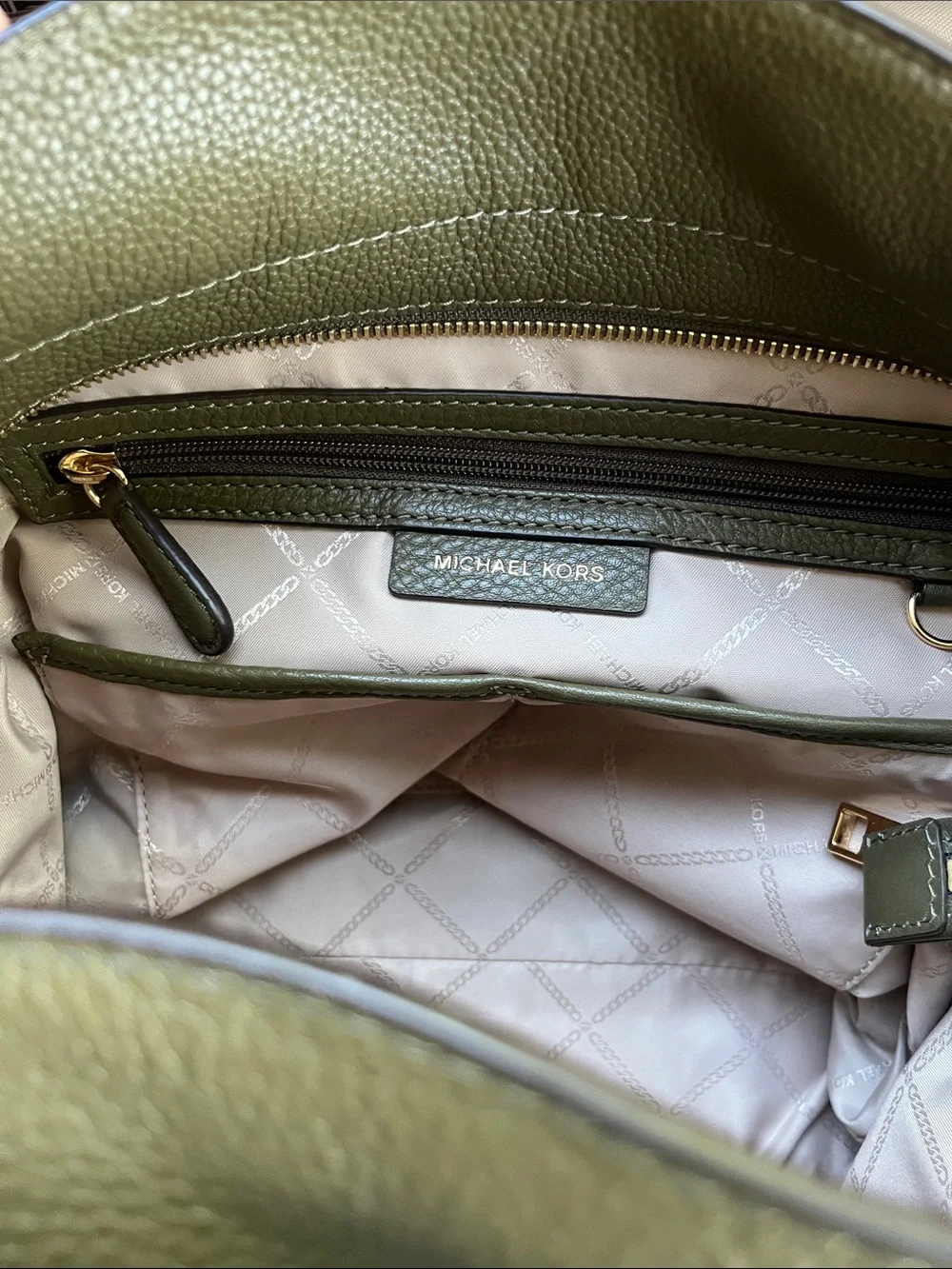 Michael Kors Olive Green Pebbled Leather Hobo Bag with Gold Hardware